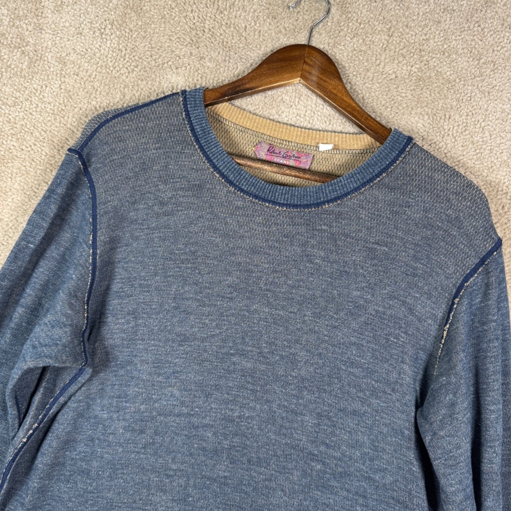 Robert Graham Thermal Shirt Mens Large Blue Reversible Look Contrast Stitch L/S